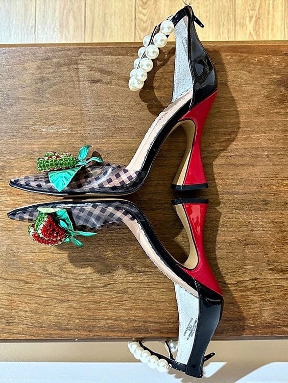 Betsey Johnson Viviann Watermelon Pearl Ankle Strap Pumps Heels Size 8 - Picture 6 of 11